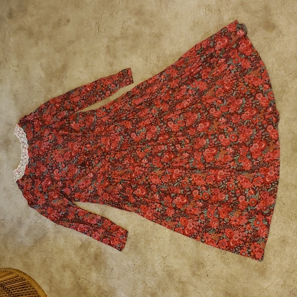 Vintage Laura Ashley Boho Cottage Core Maxi Dress Red Floral - Picture 2 of 8